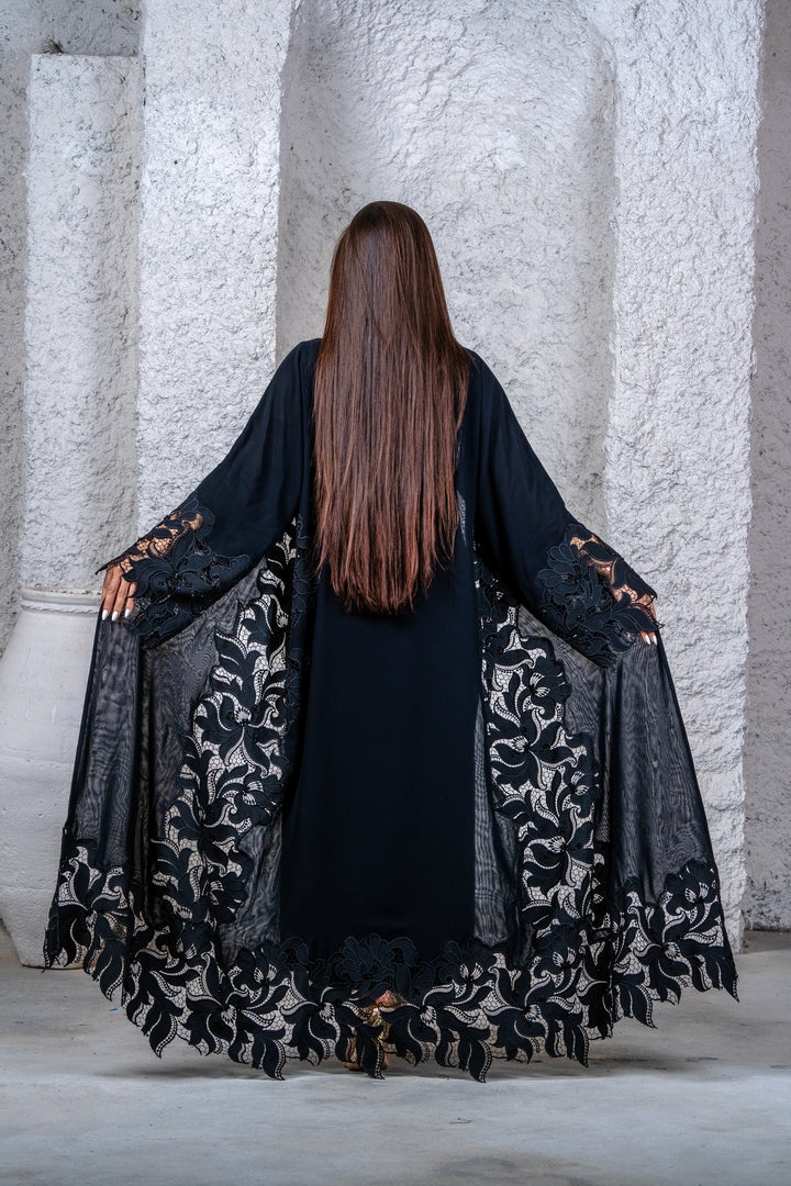 Sophisticated Black Chiffon Laced Abaya