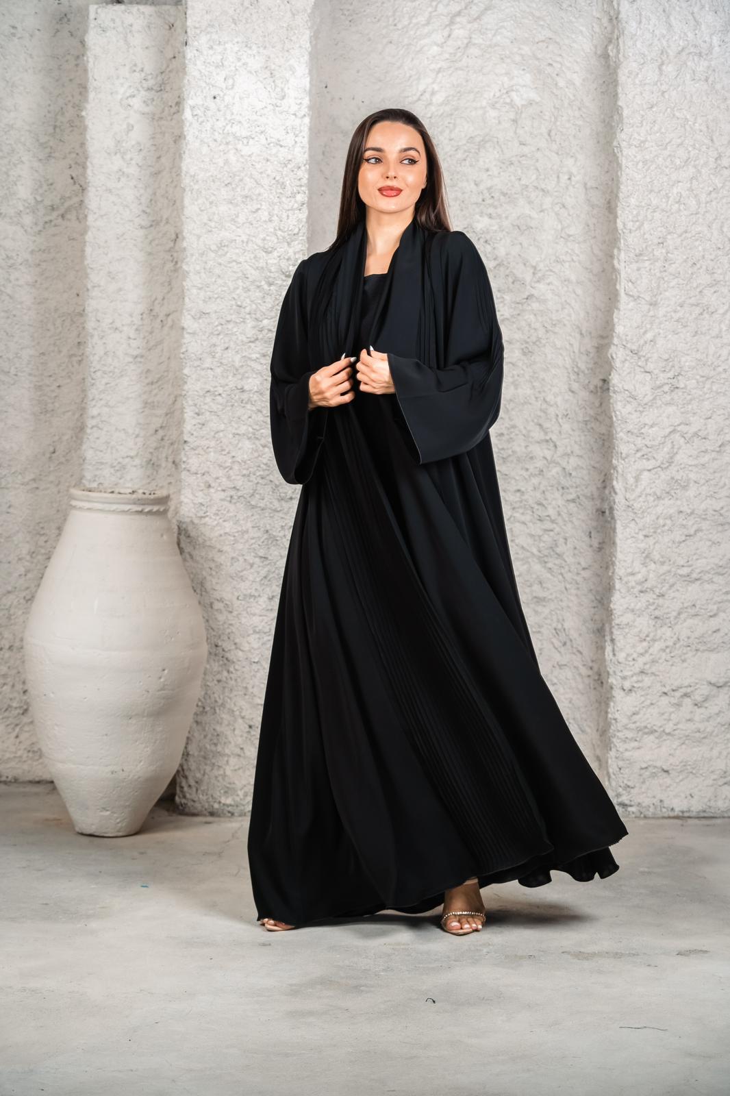 Premium Two Piece Pleated Black Abaya